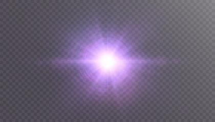 Aufkleber - Purple light burst with rays and glare isolated on transparent background. Bright glow with lens flare effect suitable for design, photo editing and special effects.