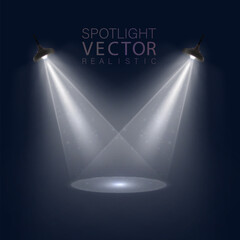 Aufkleber - Realistic vector light effect with two intersecting spotlights aimed at the center of the stage. Lighting on a dark background creates an atmosphere of theatricality and an accent in the design or pre