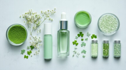 Poster - Gen Z Wellness Aesthetic Botanical Green Beauty Flatlay with Eco-Friendly Cosmetic Packaging, Sustainable Skincare Trend and Mindful Self-Care Innovation