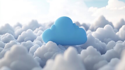 Aufkleber - A single blue cloud icon sits atop a field of fluffy white clouds under a bright sky.