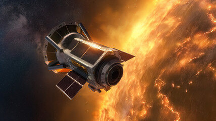 Poster - This spacecraft is excavating regolith from an asteroid in deep space.