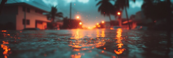 Poster - Climate Crisis Visualization Apocalyptic Urban Flooding Scenario with Reflective Streetlights, Immersive Documentary for Emergency Preparedness and Resilience Communication