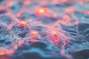 Leinwandbilder - Neuromorphic Dreamscape Iridescent Neural Network Visualization in Luminescent Macro Texture - Futuristic AI Design and Cognitive Innovation Imagery