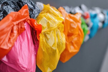 Poster - Vibrant Waste Sorting Innovation Eco-Conscious Recycling Visualization with Color-Coded Plastic Bags - Sustainable Urban Management Solutions