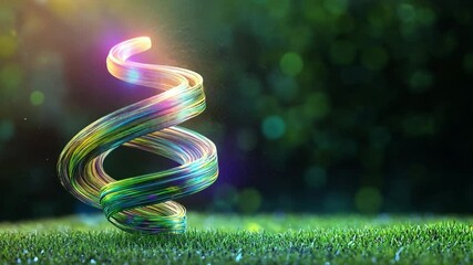 Wall Mural - mystical spiral: a vibrant, spiraling form of intertwined colors appears to float above the lush gre