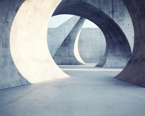 Poster - Minimalist Architectural Elegance Fluid Concrete Sculpture Transforming Spatial Perception with Brutalist Design and Dynamic Light Interaction