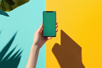 Poster - Vibrant Digital Minimalism Gen Z Mobile Experience with Color-Block Aesthetic, Modern Tech Interaction in Bold Urban Design Landscape