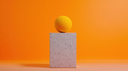 Poster - Minimalist Geometric Harmony Bold Yellow Sphere on Textured Concrete Pedestal - Contemporary Design Aesthetic Exploring Balance, Contrast, and Visual Simplicity