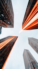 Fototapete - Dynamic Urban Connectivity AI-Powered Smart City Visualization with Futuristic Network Light Trails Transforming Metropolitan Architectural Perspectives