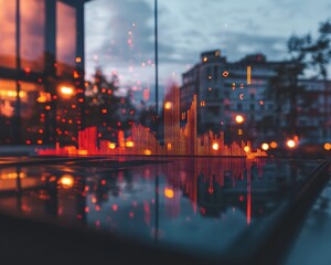 Aufkleber - Cybernetic Urban Twilight Immersive Data Visualization of Smart City Dynamics, Blending Digital Analytics with Atmospheric Urban Reflection Technology