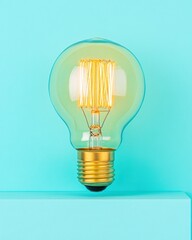 Leinwandbilder - Minimalist Innovation Insight Vintage Edison Bulb on Vibrant Teal - Creative Technology Visualization for Digital Marketing and Conceptual Branding Solutions