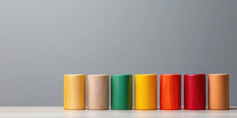 Poster - Minimalist Diversity Visualization Inclusive Leadership Palette of Colorful Wooden Cylinders Symbolizing Organizational Equity and Multicultural Workplace Dynamics