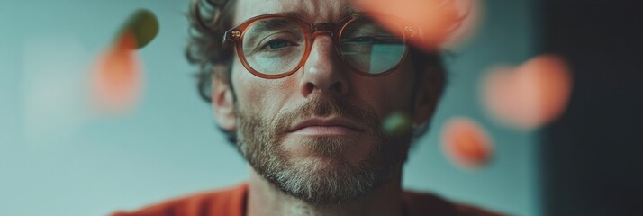 Fototapete - Mindful Tech Professional Immersive Cognitive Flow Portrait with Depth-of-Field Bokeh, Capturing Millennial Creative Focus in Digital Workspace Transformation