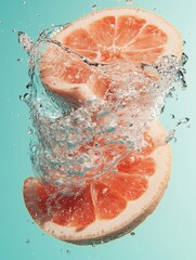 Aufkleber - Hydro-Dynamic Citrus Splash High-Precision Food Capturing Grapefruits Liquid Metamorphosis in Ultra-Fresh Beverage Branding Concept
