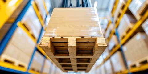 Fototapete - Sustainable Logistics 0 Advanced Warehouse Automation with Eco-Friendly Wooden Pallets - Precision Supply Chain Optimization for Smart Industrial Efficiency