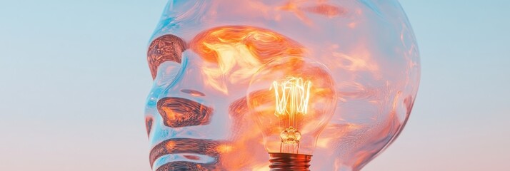 Poster - Neurotech Creativity Unleashed AI-Powered Ideation Visualization with Vintage Filament Bulb - Innovative Mindscape for Digital Transformation Strategies