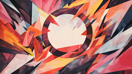 Wall Mural - beautiful painting depicting a sun in a fragmented circle surrounded by angular shapes creating a st