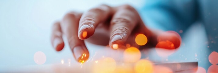 Poster - Futuristic Digital Interaction Minimalist Hand Touching Luminescent Holographic Interfaces - Next-Gen Tech Experience Visualizing Immersive Connectivity and Intuitive User Engagement
