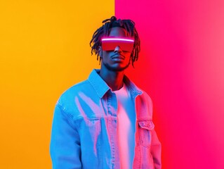 Poster - Cyberpunk Fashion Fusion Augmented Reality Streetwear Meets Vibrant Digital Aesthetic - Next-Gen Urban Style for Tech-Forward Gen Z Creativity