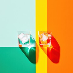 Leinwandbilder - Chromatic Cocktail Composition Vibrant Mixology Art Showcasing Contemporary Beverage Design with Bold Color-Block Aesthetic for Digital Marketing and Lifestyle Branding