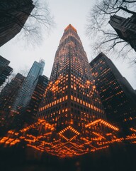 Poster - Urban Luminescence Architectural Transformation of Corporate Skyscraper with Innovative Light Projection - Futuristic City Branding and Digital Aesthetic Revolution