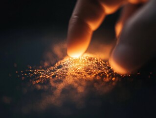Fototapete - Immersive Digital Alchemy Quantum Interaction Visualization with Glowing Particle Network - Cutting-Edge Tech Innovation for AI and Digital Transformation Storytelling