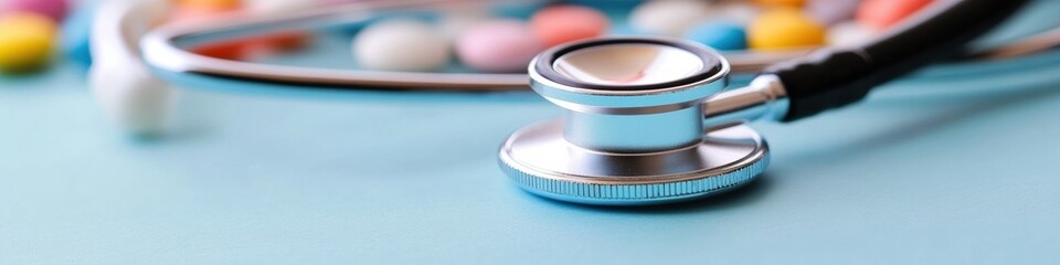 Fototapete - Precision Healthcare Innovation Minimalist Medical Diagnostic Tools Showcasing Digital Transformation in Modern Clinical Technology with Sleek Metallic Stethoscope Design