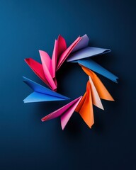 Poster - Geometric Communication Flow Vibrant Paper Airplanes Illustrating Dynamic Digital Messaging and Creative Workflow Optimization for Modern Business Strategies