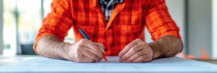 Aufkleber - Tactile Engineering Precision Millennial Architects Hands Crafting Innovative Design Solutions in Bold Plaid Workspace - Next-Gen Technical Creativity Unleashed
