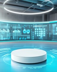 Aufkleber - Futuristic Data Visualization Podium AI-Enabled Holographic Display Platform for Next-Gen Business Intelligence and Interactive Digital Analytics Environments