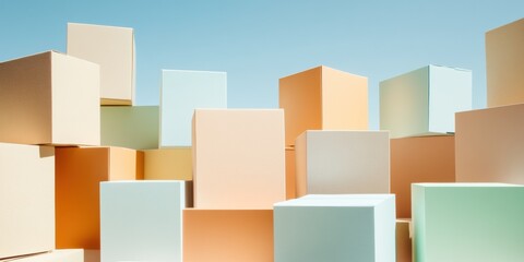 Poster - Minimalist Architectural Abstract Pastel Geometric Blocks Reimagining Urban Design - Soft Brutalism and Contemporary Spatial Visualization for Creative Industries
