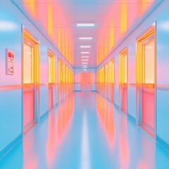 Poster - Immersive Digital Wellness Architecture Pastel Gradient Corridor Design Symbolizing Future-Forward Healthcare Innovation and Sensory Spatial Experience