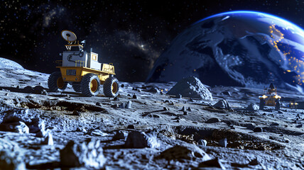 Poster - This Robots conduct excavation of regolith on an asteroid to extract valuable resources for refining.