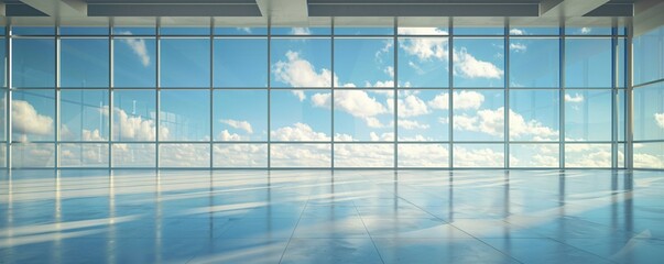 Aufkleber - Sunlight illuminating an empty office space with big windows and a beautiful cloudy sky
