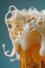 Aufkleber - Close-up of a beer-filled glass with bubbles forming a frothy crown on top