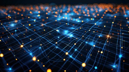 Futuristic computer network concept with glowing lines.