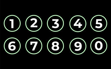 Round green neon buttons icons with numbers from 0 to 9
Vector buttons icons neon numbers