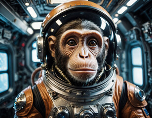 Wall Mural - Space exploration takes a new twist as a 3D animated monkey astronaut navigates the cosmos, showcasing a unique journey in artificial intelligence and creativity Generative AI