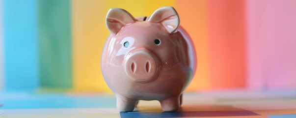 Poster - Pink piggy bank on a vibrant backdrop symbolizing the concept of saving for the future and financial planning