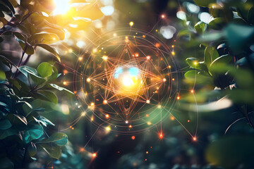 Wall Mural - theoretical physics concept art of higgs boson integrated with nature