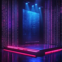 Abstract digital background with binary code and glowing neon lines in a colorful, tech-inspired design