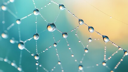 Intricate Spider Web with Dewdrops Shimmering in Morning Sunlight