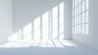 © Seno - Bright, minimalistic interior space with large windows casting shadows, creating a serene atmosphere for relaxation
