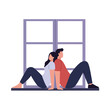 © Cansu - Couple sitting together in a cozy setting, flat design vector art