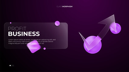 business arrow landing page with futuristic style. modern trendy gradient glass morphism shape vector illustration