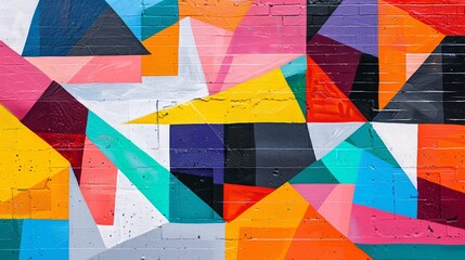 Aufkleber - Colorful abstract geometric design painted on a brick wall