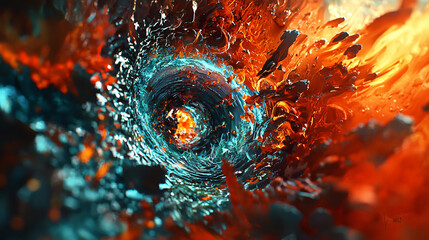 Wall Mural - dynamic fusion of fire and water in a swirling pattern of angular and circular shapes representing c