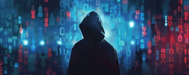 Anonymous hacker program internet software crime technology security access digital break anonymity concept banner thief steal data server group or team.
