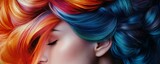 Model showing colorful dyed hair in trendy hairstyle