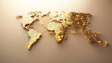 Aufkleber - Golden world map showing international connections and global networks